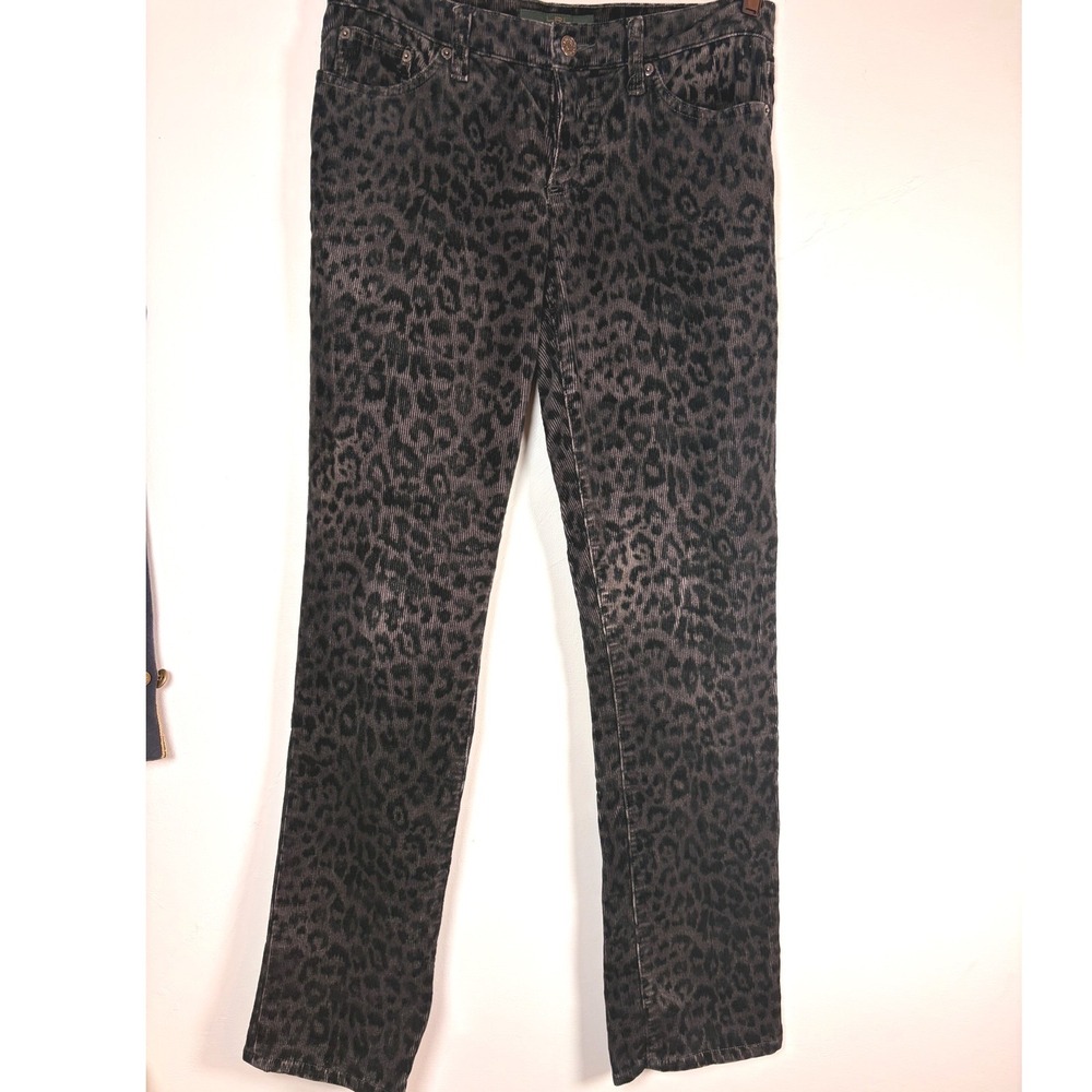 Ralph Lauren Modern Straight Corduroy Pants Brown Black Animal Leopard Print 2